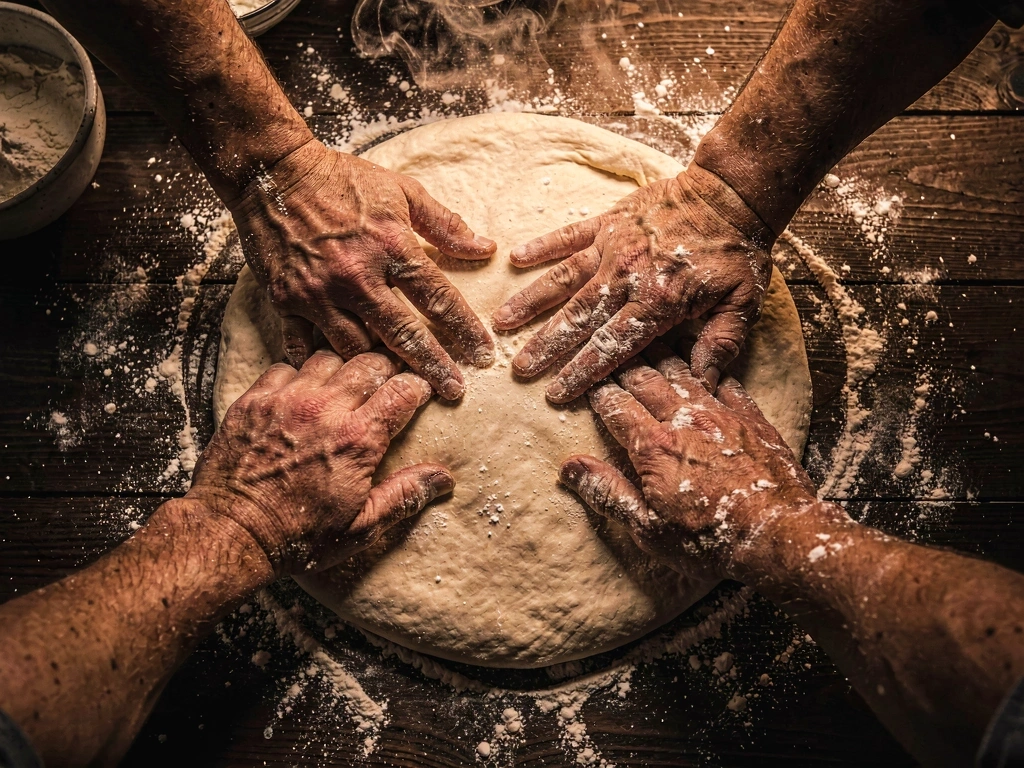 Hand-stretched sourdough process